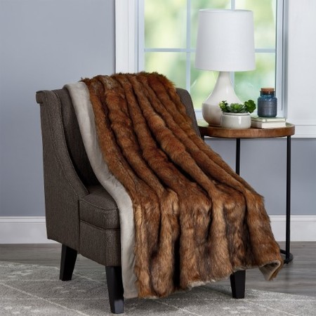 Hastings Home Faux Chinchilla Fur Premium Throw Blanket | Hypoallergenic with Gift Box | 60 inch x 70 inch (Brown) 102590MIB